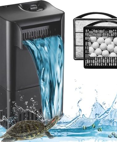 222GPH 10W Turtle Tank Filter Aquarium Filter Power Adjustable 10-40 Gal. Small Internal Filter 3-Stage Waterfall Bio-Filtration Quiet Low Water Level for Freshwater Saltwater Fish Tank Easy to Clean