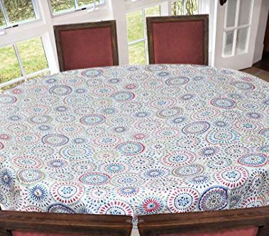 Covers For The Home Deluxe Stitched Edged Flannel Backed Vinyl Drop Tablecloth - Multi-Color Geometric Medallion Pattern - 54" x 72" - Oval