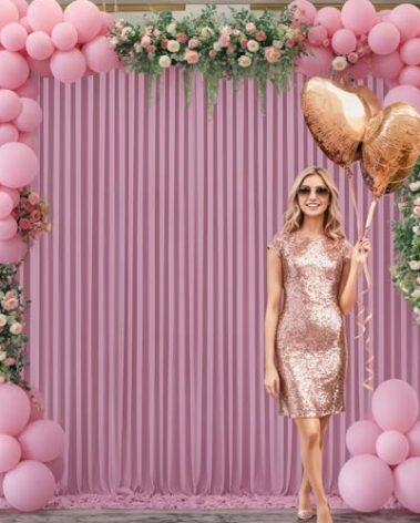 10x10 Dusty Pink Backdrop Curtain for Parties Wedding Wrinkle Free Pink Photo Curtains Backdrop Drapes Fabric Decoration for Birthday Party Baby Shower 5ft x 10ft,2 Panels