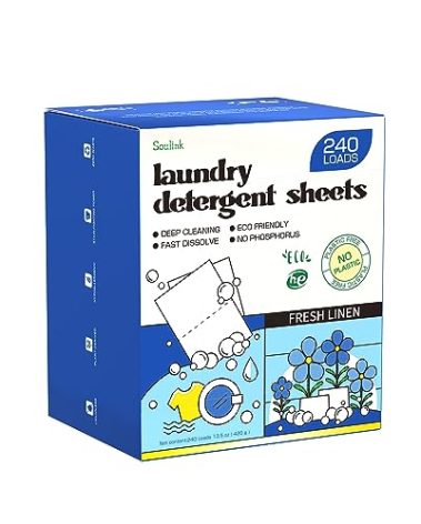 Soulink Laundry Detergent Sheets Fresh Linen Scent 240 Loads,Eco Friendly Detergent Strips for Travel & Home - No Plastic Jug Soap Strips, Plant-based, Hypoallergenic. Safe for Sensitive Skin