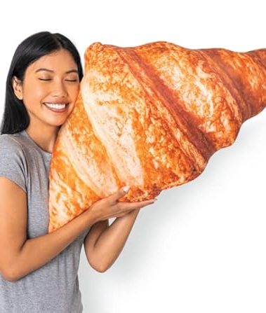 Much Comfort 33" 3D Flaky Croissant Throw Pillow - Made with Super Soft & Ultra Premium Fabric - Cute, Comfortable, Plush, Stuffed French Loaf Bread Toast Cushion for Home Decor - Funny Gift - Large