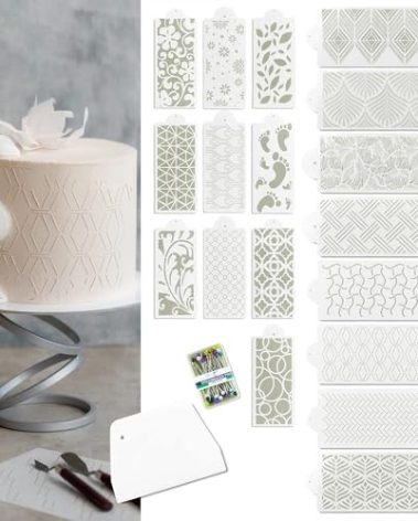 Cake Stencils - Cookie Stencils for Royal Icing, Templates for Buttercream Decorating, Baking Stencil, Mesh Reusable Spray Fondant Cookies, Paiting (18xDesigns with Scraper and 50xPins)