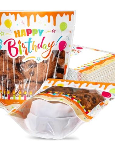 Teenyyou 50 Pcs Happy Birthday Party Favors Bags Treat Gift Pouch Goodie Bags with Window for Cookie Candy Snack for Kids Birthday Party Supplies