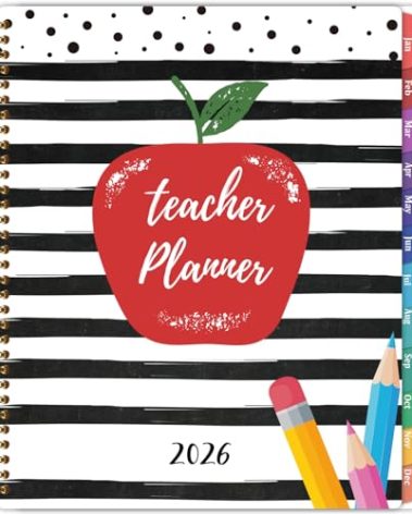 2026 Teacher Planner, Lesson Planner 2026, January 2026 - December 2026, 8.5" x 11", Spiral Bound, Colorful Monthly Tabs