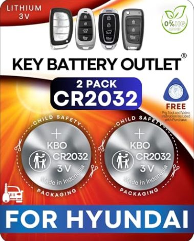 Key Fob Battery for Hyundai CR2032 (2 Pack) - OEM Remote Battery Replacement for Sonata, Santa Fe, Tucson - Includes Pry Tool and Video Guide for Easy Installation