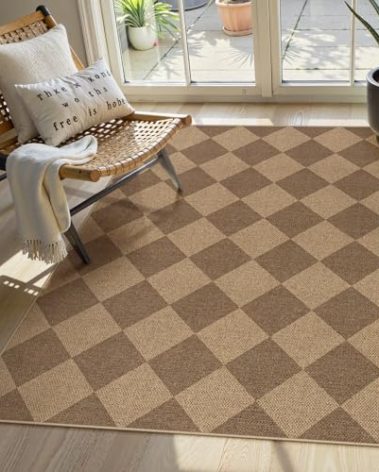 Lahome Checkered Easy Jute Indoor Outdoor Rug, 3x5 Washable Nature Rug for Entryway Living Room Indoor, Farmhouse Non Slip Checkerboard Carpet for Entry Guestroom Deck