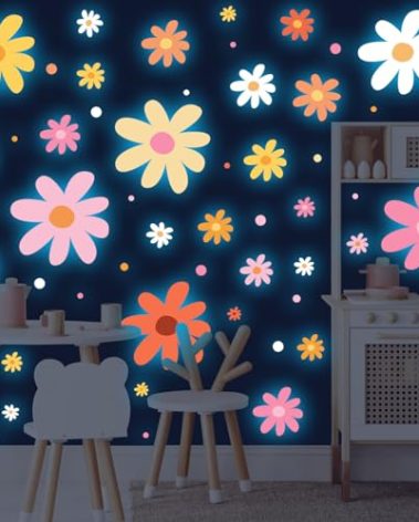 Glow in The Dark Big Daisy Wall Decals，Glowing Luminous Daisy Wall Stickers Colorful Removable self-Adhesive Flower Decals for Girls Bedroom Kids Baby Nursery Living Room Decoration