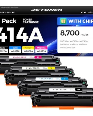414A Toner Cartridge Set 4-Pack Replacement for HP 414A W2020A W2021A W2022A W2023A Compatible for HP Color Laserjet Pro MFP M479fdw M479fnw M479dw M454dw M454dn M454nw Enterprise M480f M455dn Printer