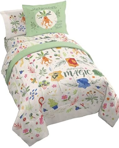 Jay Franco Harry Potter Full Size Comforter Set - 7 Piece Bedding Includes Sheet Set & Pillow Covers - Super Soft Hogwarts Herbology Bedding