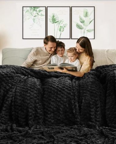 Excervent Flannel Fleece Throw Blanket(120x120 inches), Oversized Giant Extra Large 10'x10' King Bed Throw, Hexagon Jacquard Decorative Fuzzy Blankets for Household, Camping, and Travel, Black