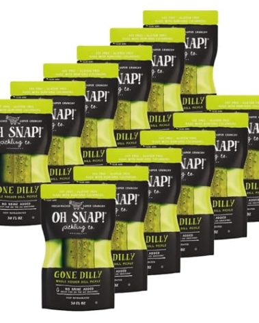 OH SNAP! Gone Dilly Whole Pickle (12 Pack) - Whole Kosher Dill Pickle Snack - Fresh Packed Ready To Eat - Gluten-Free, Fat-Free, Non-GMO Veggies - Delicious & Healthy Snack