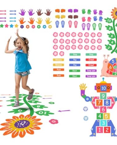 Sensory Path Floor Decals Education Floor Stickers Hopscotch Floors Decal Peel and Stick Sensory Pathway Stickers for School Classroom Kids Girl Boy Nursery Playroom (Robot Pathway)