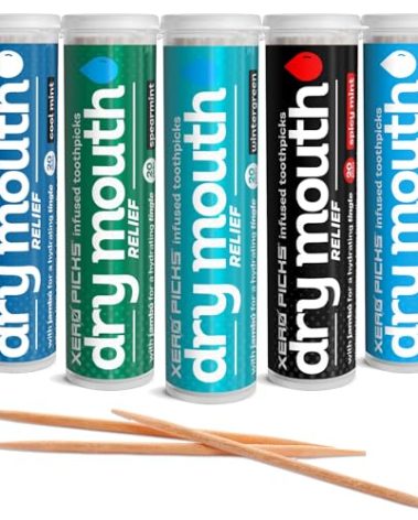Xero Picks Infused Tooth Picks for Long-Lasting Fresh Breath & Dry Mouth Prevention - 20 Picks (Variety Mints, 5 Pack)-Spearmint, Cool Mint, Wintergreen, Peppermint, Spicy Mint