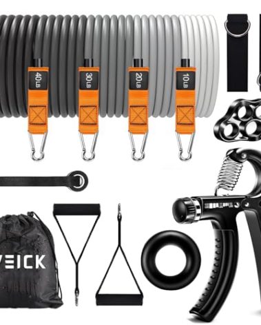 VEICK Resistance Bands, Exercise Bands for Working Out with Handles, Elastic Workout Bands for Men Women, Exercising Bands for Strength Training Equipment at Home Gym