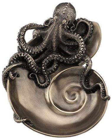 Veronese Design Container of Curiosity Bronze Finish Octopus On Nautilus Shell Tray