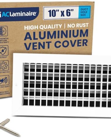 10" x 6" Duct Hole Aluminum Single Deflection Adjustable Air Supply Register, Decorative HVAC Vent Cover, Ceiling & Wall AC Deflector, Heating & Cooling Supply with Multi-Shutter Damper – ACLAMINAIRE