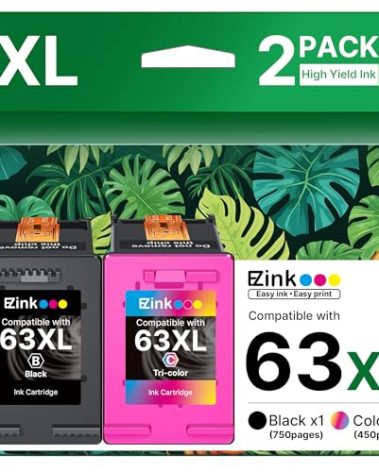 63XL Ink Cartridges Black and Color Remanufactured Replacement for HP Ink 63 for HP 63XL Ink Cartridges Combo Pack Work for HP Officejet 4650 3830 3833 5255 5258 Envy 4520 Deskjet 1112 3637 (2 Pack)
