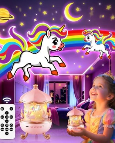 Onefire Night Light for Kids Gifts, 15 Sound Machine Baby Night Light, 15 Films Star Projector for Kids Room Decor, Brightness Unicorn Light Projector for Toddler Girl Toys Toddler Girl Gifts Age 1-5