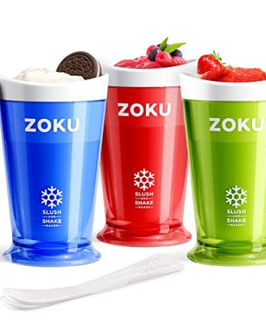 ZOKU Original Slush and Shake Maker, Slushy Cup 3 Pack for Quick Frozen Homemade Single-Serving Slushies, Fruit Smoothies, and Milkshakes in Minutes, Blue/Red/Green Set of 3