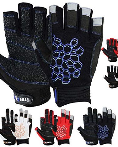 MRX BOXING & FITNESS Sailing Gloves Sticky Palm Gripy Glove Yachting Kayak Dinghy Fishing Short Finger Multi Colors (Black/Blue, S)
