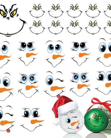 27 Pcs Christmas Face Eyes Stickers for Crafts Rub on Transfers Large 5 Inch Small 3 Inch Vinyl Snowman Faces Decals for Ornaments Glass Drinking Cups Wood Decorations Balls Party Supplies (face27)