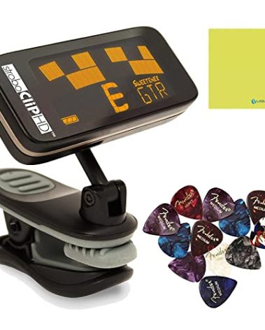 Peterson Clip Tuner StroboClip HD Set- Guitar Tuner Clip On, Bass Tuner, Violin, Ukulele, Harp, Brass, with 12X Guitar Picks & Liquid Audio Polishing Cloth- Musical Instruments Performance Tuner
