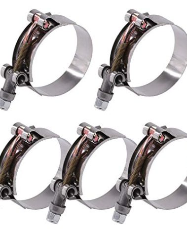 Glarks 5Pcs 51-59mm Stainless Steel T-Bolt Hose Clamps Turbo Intake Soft Hose Intercooler Clamps