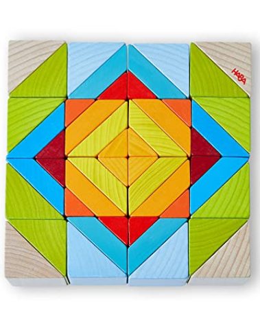 HABA Wooden Mosaic 3D Arranging Game – Colorful Building Blocks & Geometric Puzzle for Toddlers, Montessori Toys for 3+ Year Old, STEM Learning Toy with 48 Pieces & Pattern Cards, Made in Germany