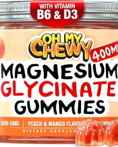 Center-Filled Magnesium Glycinate Gummies 400MG - High Absorption for Kids, Teens & Adults - Supplement for Sleep, Calm & Muscle Relaxation with B6 & D3 - Gluten Free & Vegan Friendly - 60 Count