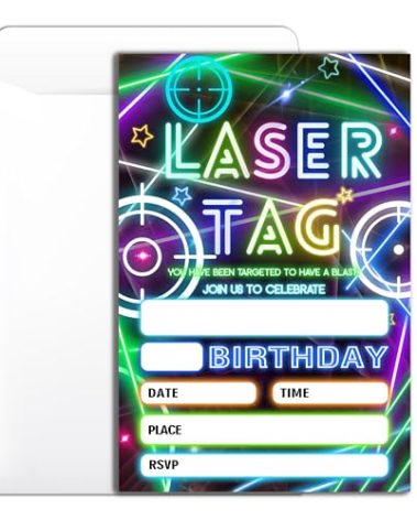 Wybgno Laser Tag Birthday Party Invitation 20 Glow Laser Tag Theme Party Neon Party Birthday Invitation With Envelopes for Boys Girls Party Invite Cards -4×6 inch-B013