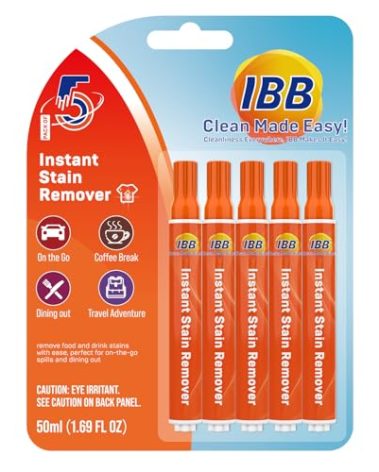 IBB Powerful Stain Remover for Clothes, Instant Spot Cleaning for All Laundry Tough Stains, Travel-Friendly & Portable Stain Remover Pen, Effective Stain Sticks, 5 Count