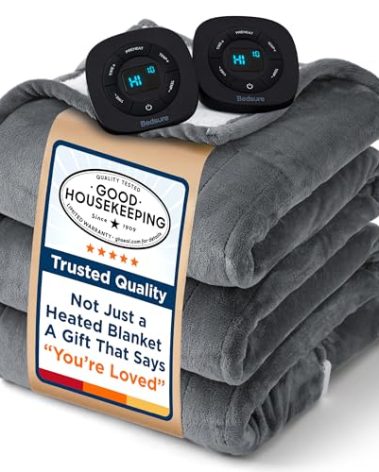 Bedsure Electric Blanket King Size - Dual Control Heated Blanket King Size, Fast Heating with 10 Time Settings & 10 Heat Settings, Warm Gift for Grandma (100x90 inches, Grey)