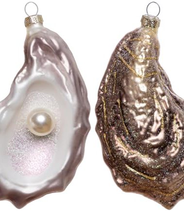 Set of 2 Hand Blown Glass Oyster Ornament for Christmas Tree