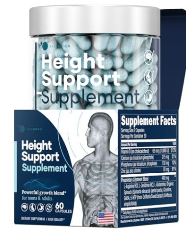 Height & Bone Support Supplement - Premium Height Growth Supplement for Kids & Teens with Calcium - Nutritional Support Bone Health Formula - Height Increase Essential Vitamins - 60 Caps