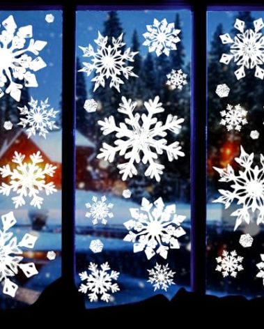 Extra Large Snowflakes Window Clings, Giant White Christmas Window Decorations for Glass Windows, Winter Wonderland Window Stickers Decals for Frozen Theme Party New Year Supplies Indoor