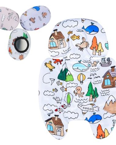 FSINWV Newborn Insert and 3Pcs Replacement Toy Balls for Mamaroo, Breathable Reversible Infant Insert Compatible with Mamaroo Baby Swing & RockaRoo, Head & Body Support, Machine Washable