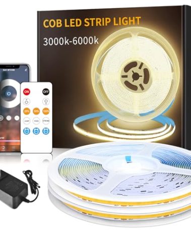 Yeewhale 100FT COB LED Strip Lights DC 24V Dimmable 3000K Warm White Flexible LED Tape Light for Bedroom, with Remote and app Control LED Tape Lights,for DIY Home Decoration