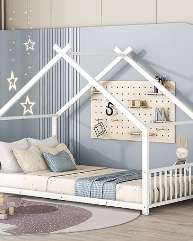 Acosure Queen Linen Fabric Upholstered Platform Bed with Brick Pattern Headboard w/Twin XL Size Trundle,No Box Spring is Required,for Bedroom,Living,Guest Room,Apartment,Beige