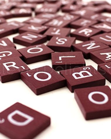 CleverDelights 100 Wood Letter Tiles - Maroon Color - Complete Set - Game Replacement Pieces