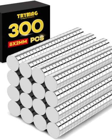 TRYMAG Small Round Magnets, 300Pcs, 8x2mm - Disc Magnets for Whiteboard, Fridge, Office, Hobbies, Crafts and Dry Erase Board