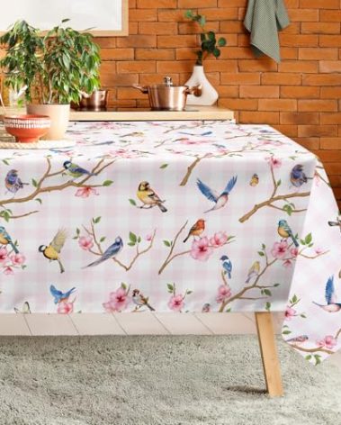Arquiel Bird Branch Tablecloth Waterproof, Spring Summer Floral Table Cloth Rectangle Stain Resistant, Washable Table Cover for Home Kitchen Dining Party Decoration (55×70 Inch)