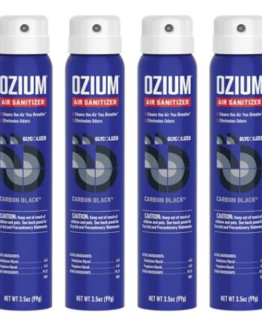Ozium 3.5 Oz. Air Sanitizer & Odor Eliminator for Homes, Cars, Offices and More, Carbon Black Scent, 4 Pack