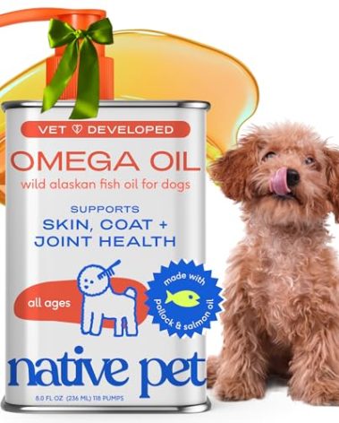 Native Pet Omega 3 Fish Oil for Dogs & Cats - Promotes Healthy Skin, Shiny Coat, & Strong Joints - Made with Wild Alaskan Salmon Oil for Dogs – Tasty, Fast-Absorbing Omega 3 6 9 Liquid Supplement- 8oz