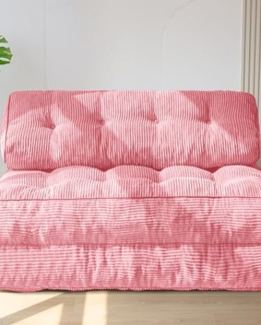 MAXYOYO Folding Sofa Bed, Convertible Sleeper Chair with Pillow Foldable Matress with Back Support, Portable Fold Out Chair Bed Comfy Floor Sofa Lounge for Living Room Bedroom, Pink Double
