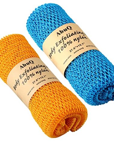 AbuQ 2 Pieces African net Sponge for exfoliating,African exfoliating net, African wash net, African Ghana Sapos scrubbing washcloth rag for Smoother Skin and Daily use;Yellow-Blue