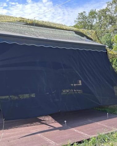 SHADEPLUS RV Awning Shade Screen Without Zipper 8'x14'3'',Black Mesh RV Awning Sun Shade Screen,Universal Trailer Camper RV Awning Screen with Complete Kit,Significantly Improves Shadow and Privacy