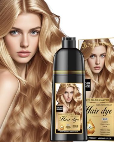Joyful Young Natural Hair Dye Shampoo 3 IN 1, Hair Color for Gray Hair Coverage, Hair Coloring Shampoo for Women, Color Shampoo Beard Dye for Men, Vegan Ammonia Free Hair Shampoo (GOLDEN BLONDE)
