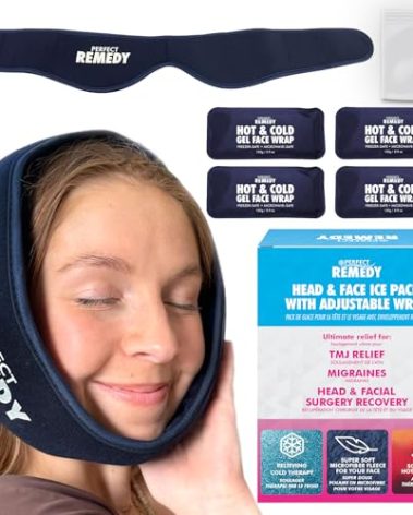 Perfect Remedy Wisdom Teeth Ice Pack Head Wrap - Reusable Cold Compress Aid for TMJ, Jaw Pain, Wisdom Teeth Recovery, Tooth Pain & Face Swelling Conditions - Adjustable Head Wrap for Max Comfort