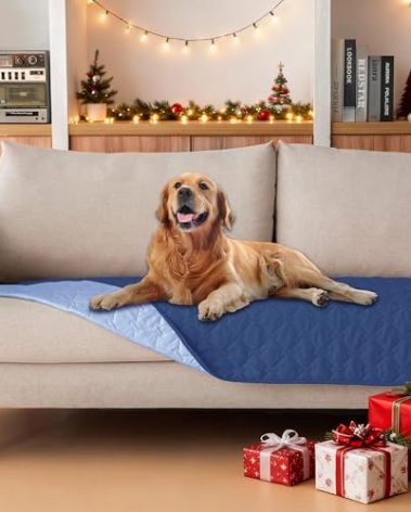gogobunny 100% Double Sided Waterproof Dog Blanket Soft Pet Bed Cover Reversible Protect Furniture Couch Sofa Car for Puppy Large Dog Cat (Dark Navy/Light Navy, 30x70 Inch (Pack of 1))