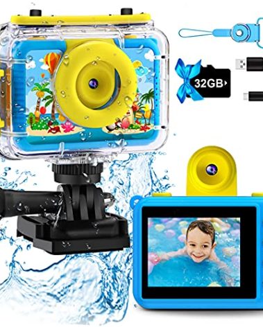 GKTZ Kids Camera - Waterproof Underwater Camera for Kids, Christmas Birthday Gifts for Boys Age 3-12, 1080P HD Children Digital Action Camera, Pool Toys for Kids Age 4-12